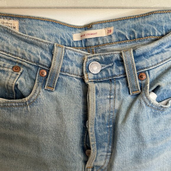 Levi's Premium Wedgie Straight Jeans High Rise Denim Medium Wash - Picture 3 of 5